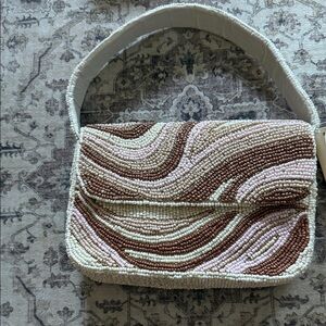 Chic Beaded Shoulder Bag - Cream and Brown